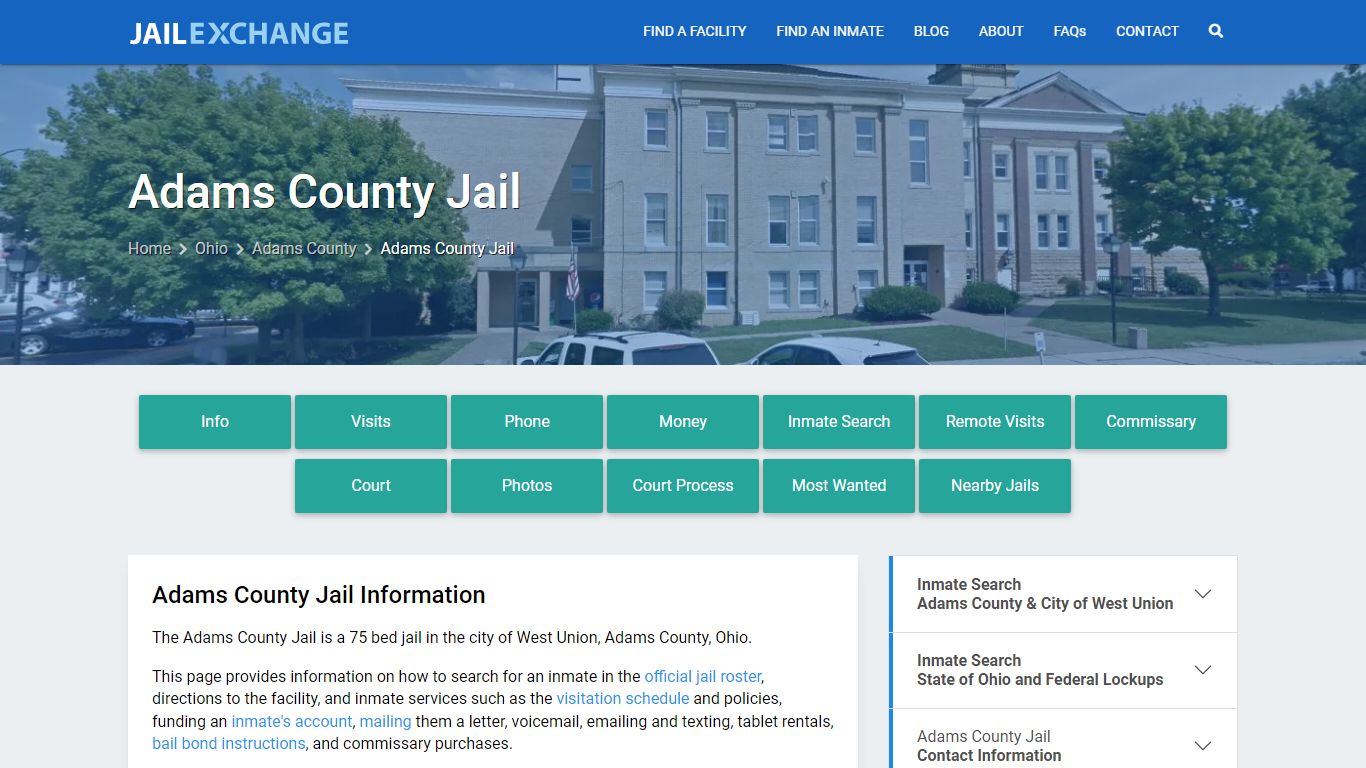 Adams County Jail, OH Inmate Search, Information